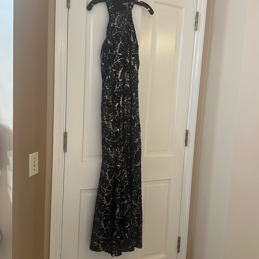 Zac Posen black and gold sequin gown.